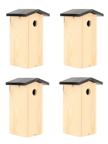 MAZUR 4X Nistkasten zum Aufhängen | Vogelhaus | Nistkästen | handgemacht in Europa | für Meisen, Kleinvöge & Wildvögel | Wetterfest aus robusten Kiefernholz | Nisthaus | Garten| Hand Made | von MAZUR