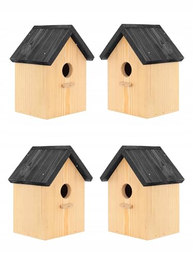 MAZUR 4X Nistkasten zum Aufhängen | Vogelhaus | Nistkästen | handgemacht in Europa | für Meisen, Kleinvöge & Wildvögel | Wetterfest aus robusten Kiefernholz | Nisthaus | Hand Made | Garten von MAZUR
