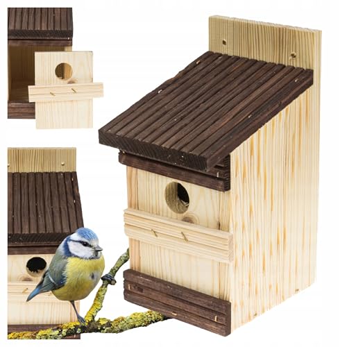 MAZUR Nisthäute, Vogelhaus aus Holz, 11x13x25cm Nistnest, Vogelfutterstation, Holz-Vogelhäuschen, Meise Häuschen, Rosenreich, Masue, Trauerfliege, Taube, Naturholz von MAZUR
