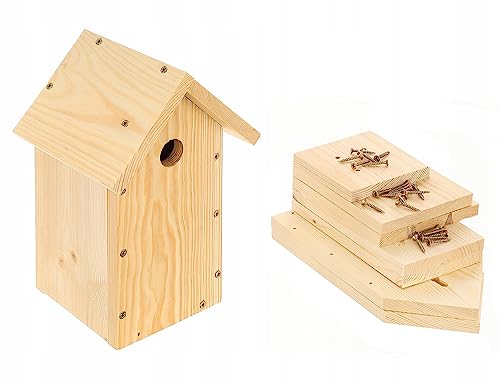 MAZUR Vogelfutterhaus DIY Naturholz | 14x17x26cm | Nistkasten | Vogelfutterspender | Vogelfutterstation | Vogelhaus | Vogelhäuschen | Wetterfest | Kleinvögel, Gartenvögel, Singvögel, Wildvögel von MAZUR
