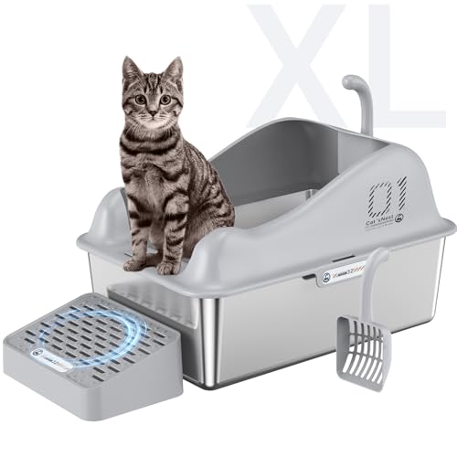 Katzentoilette aus Edelstahl, XL Metall Katzentoilette mit hohen Wandseiten, Edelstahl Katzentoilette mit Deckel, nimmt nie Gerüche auf, nicht klebrig, Anti-Urinleckage-Grau Katzentoilette aus Edelstahl, XL Metall Katzentoilette mit hohen Wandseiten, Edelstahl Katzentoilette mit Deckel, nimmt nie Gerüche auf, nicht klebrig, Anti-Urinleckage-Grau von MAZYOYO