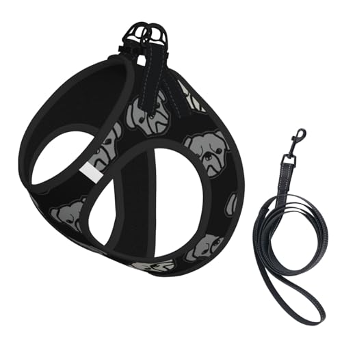American Bulldog Head Print Harness Leash Set For Cats And Dogs, Reflective Adjustable, Soft Breathable Mesh Vest With Escape-Proof Lead, For Small Pets And Kitten Puppy von MBCbjg