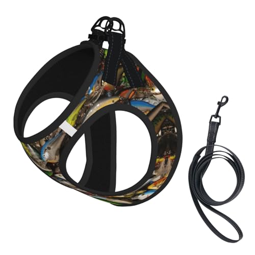 Angelköder-Druckgeschirr-Set für Katzen und Hunde, reflektierend, verstellbar, weich, atmungsaktiv, Netzweste mit ausbruchsicherer Leine, für kleine Haustiere und Kätzchen, Welpen von MBCbjg