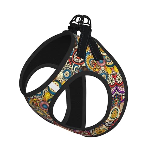 Ethnische Kreise Blumenmuster Druck Geschirr Leine Set für Katzen und Hunde, reflektierend, verstellbar, weich, atmungsaktiv, Netzweste mit ausbruchsicherer Leine, für kleine Haustiere und Kätzchen von MBCbjg