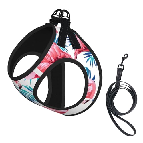 Flamingo-Geschirr für Katzen und Hunde, reflektierend, verstellbar, weich, atmungsaktiv, Netzweste mit ausbruchsicherer Leine, für kleine Haustiere und Kätzchen, Welpen von MBCbjg