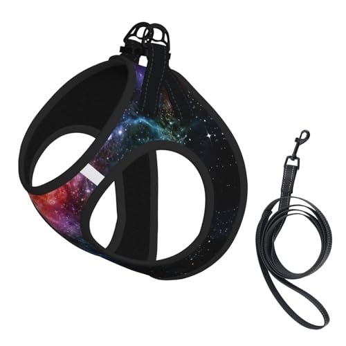 Galaxy In The Universe Hundegeschirr, Leinen-Set für Katzen und Hunde, reflektierend, verstellbar, weich, atmungsaktiv, Netzweste mit ausbruchsicherer Leine, für kleine Haustiere und Kätzchen, Welpen von MBCbjg