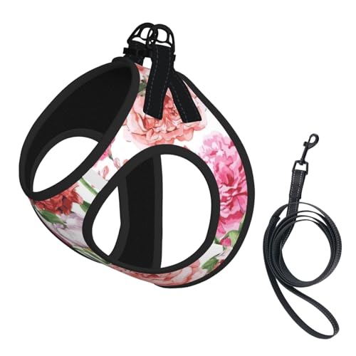 Gartengeschirr mit Pfingstrosen-Druck, für Katzen und Hunde, reflektierend, verstellbar, weich, atmungsaktiv, Netzweste mit ausbruchsicherer Leine, für kleine Haustiere und Kätzchen, Welpen von MBCbjg