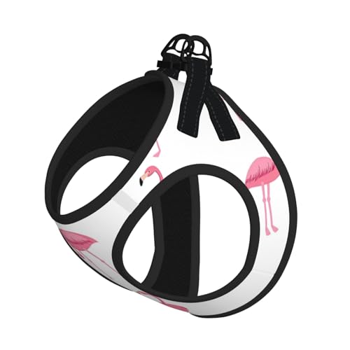 Geschirr-Set mit Flamingos auf weißem Druck, für Katzen und Hunde, reflektierend, verstellbar, weich, atmungsaktiv, Netzweste mit ausbruchsicherer Leine, für kleine Haustiere und Kätzchen, Welpen von MBCbjg