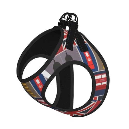 Geschirr-Set mit englischen Symbolen, bedruckt, für Katzen und Hunde, reflektierend, verstellbar, weich, atmungsaktiv, Netzweste mit ausbruchsicherer Leine, für kleine Haustiere und Kätzchen, Welpen von MBCbjg