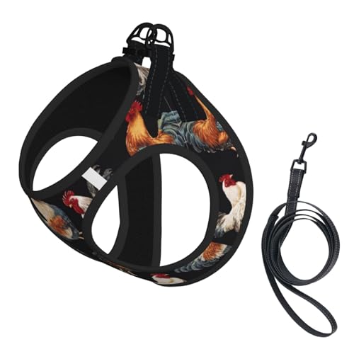 Geschirr-Set mit französischem Hahn-Aufdruck, für Katzen und Hunde, reflektierend, verstellbar, weich, atmungsaktiv, Netzweste mit ausbruchsicherer Leine, für kleine Haustiere und Kätzchen, Welpen von MBCbjg