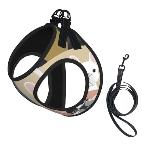 Geschirr-Set mit französischer Bulldogge für Katzen und Hunde, reflektierend, verstellbar, weich, atmungsaktiv, Netzweste mit ausbruchsicherer Leine, für kleine Haustiere und Kätzchen, Welpen von MBCbjg