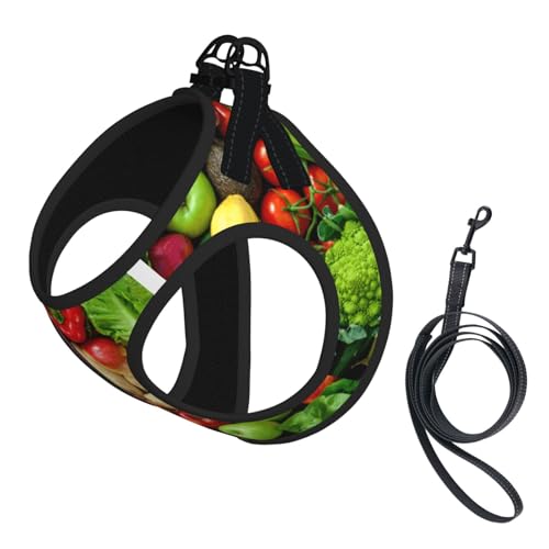 Geschirr mit frischem Obst und Gemüse, bedruckt, für Katzen und Hunde, reflektierend, verstellbar, weich, atmungsaktiv, Netzweste mit ausbruchsicherer Leine, für kleine Haustiere und Kätzchen, Welpen von MBCbjg