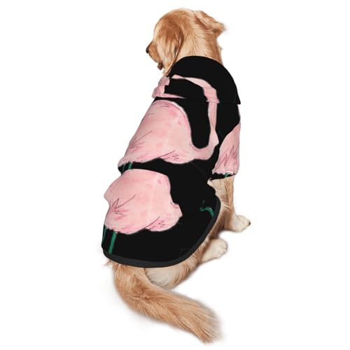 Handbemalter Hunde-Kapuzenpullover mit Flamingo-Vogel-Aufdruck für mittelgroße bis große Hunde, warm, weich, atmungsaktiv, Sweatshirt, leicht zu tragen, Pullover für Winter und Herbst, Haustiermantel von MBCbjg