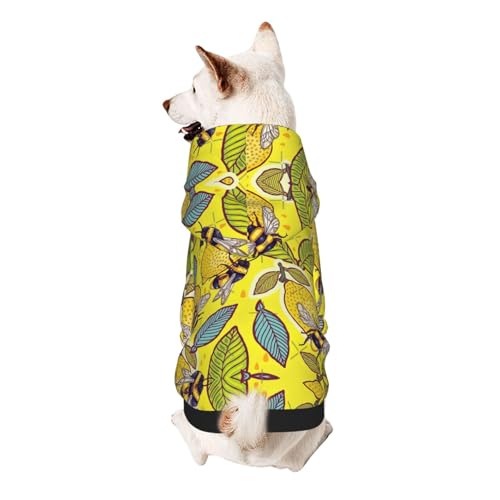 Hunde-Kapuzenpullover für kleine Hunde, warm, weich und atmungsaktiv, leicht zu tragender Pullover, Winter-Wettermantel, Gelb mit Zitronen- und Bienen-Print Hunde-Kapuzenpullover für kleine Hunde, warm, weich und atmungsaktiv, leicht zu tragender Pullover, Winter-Wettermantel, Gelb mit Zitronen- und Bienen-Print von MBCbjg