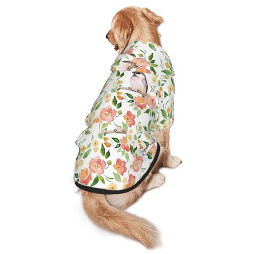 Hunde-Kapuzenpullover mit Blumen- und Vogelaufdruck, für mittelgroße bis große Hunde, warm, weich, atmungsaktiv, leicht zu tragen, Pullover für Winter und Herbst, Haustiermantel von MBCbjg