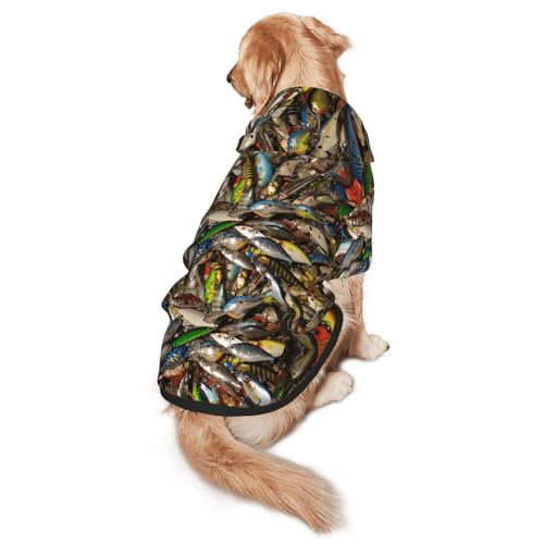 Hunde-Kapuzenpullover mit Fischköderaufdruck, für mittelgroße bis große Hunde, warm, weich, atmungsaktiv, leicht zu tragen, Pullover für Winter und Herbst, Haustiermantel von MBCbjg