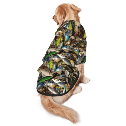 Hunde-Kapuzenpullover mit Fischköderaufdruck, für mittelgroße bis große Hunde, warm, weich, atmungsaktiv, leicht zu tragen, Pullover für Winter und Herbst, Haustiermantel von MBCbjg