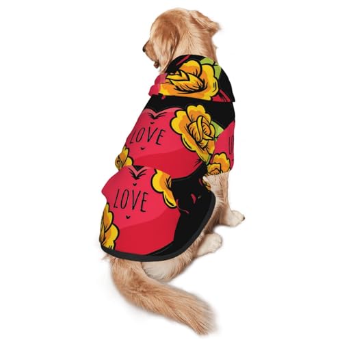 Hunde-Kapuzenpullover mit Herz- und Blumendruck, für mittelgroße bis große Hunde, warm, weich, atmungsaktiv, leicht zu tragen, Pullover für Winter und Herbst, Haustiermantel von MBCbjg