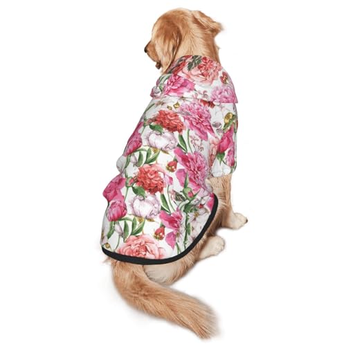 Hunde-Kapuzenpullover mit Pfingstrosen-Aufdruck für mittelgroße bis große Hunde, warm, weich, atmungsaktiv, leicht zu tragen, Pullover für Winter und Herbst, Haustiermantel von MBCbjg