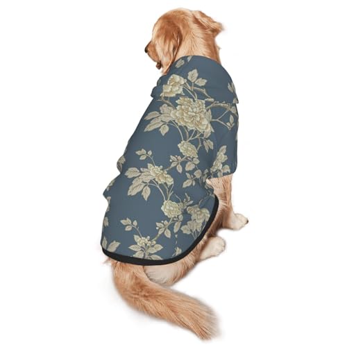 Hunde-Kapuzenpullover mit blauem und gelbem Blumendruck, für mittelgroße bis große Hunde, warm, weich, atmungsaktiv, Sweatshirt, einfach zu tragen, Pullover für Winter und Herbst, Haustiermantel von MBCbjg