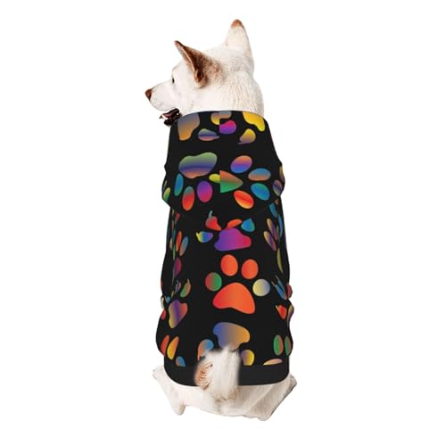 Hunde-Kapuzenpullover mit buntem Pfotenabdruck für kleine Hunde, warm, weich und atmungsaktiv, leicht zu tragender Pullover, Haustier-Winter-Wettermantel von MBCbjg