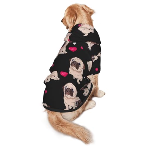 Hunde-Kapuzenpullover mit niedlichem Mops-Aufdruck für mittelgroße bis große Hunde, warm, weich, atmungsaktiv, leicht zu tragen, Pullover für Winter und Herbst, Haustiermantel von MBCbjg