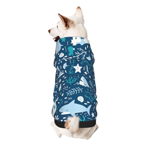Hunde-Kapuzenpullover mit süßem blauen Fischaufdruck, für kleine Hunde, warm, weich und atmungsaktiv, leicht zu tragen, Winter-Wettermantel für Haustiere von MBCbjg