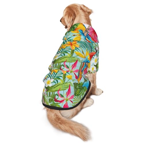 Hunde-Kapuzenpullover mit tropischen Pflanzen und Papageien, für mittelgroße bis große Hunde, warm, weich, atmungsaktiv, leicht zu tragen, Pullover für Winter und Herbst, Haustiermantel von MBCbjg