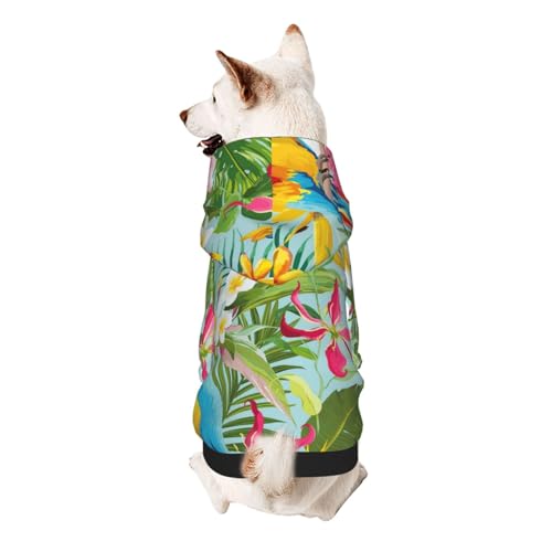 Hunde-Kapuzenpullover mit tropischen Pflanzen und Papageien für kleine Hunde, warm, weich und atmungsaktiv, leicht zu tragen, Winter-Wettermantel für Haustiere Hunde-Kapuzenpullover mit tropischen Pflanzen und Papageien für kleine Hunde, warm, weich und atmungsaktiv, leicht zu tragen, Winter-Wettermantel für Haustiere von MBCbjg