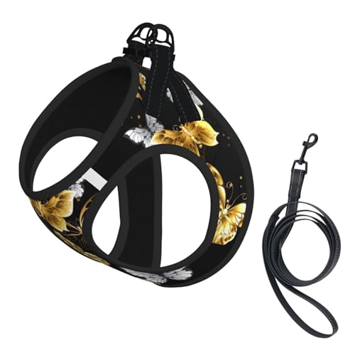 Hundegeschirr, Leinen-Set für Katzen und Hunde, reflektierend, verstellbar, weich, atmungsaktiv, Netzweste, mit ausbruchsicherer Leine, für kleine Haustiere und Kätzchen, Welpen, Goldweiß / Weiß von MBCbjg