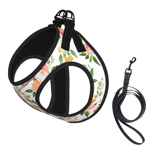 Hundegeschirr mit Blumen- und Vogeldruck, reflektierend, verstellbar, weich, atmungsaktiv, Netzweste mit ausbruchsicherer Leine, für kleine Haustiere und Kätzchen, Welpen von MBCbjg