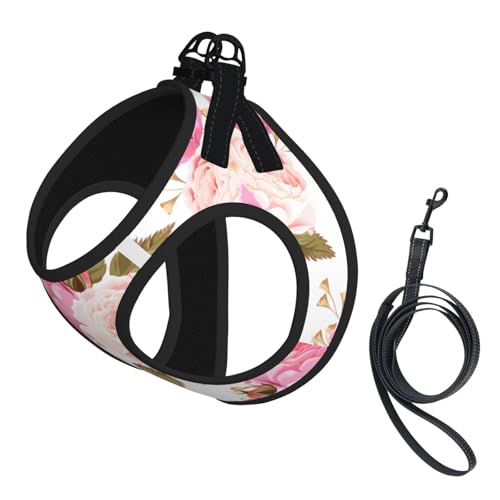 Hundegeschirr mit Blumenmuster und Rosen, reflektierend, verstellbar, weich, atmungsaktiv, Netzweste mit ausbruchsicherer Leine, für kleine Haustiere und Kätzchen, Welpen von MBCbjg