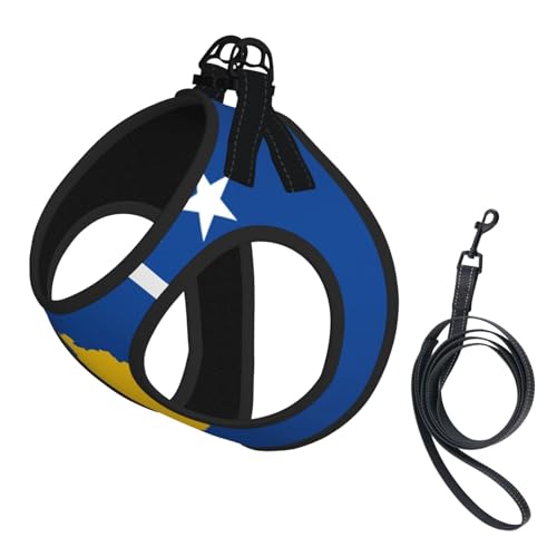 Hundegeschirr mit Flagge des Kosovo, reflektierend, verstellbar, weich, atmungsaktiv, Netzweste mit ausbruchsicherer Leine, für kleine Haustiere und Kätzchen, Welpen von MBCbjg