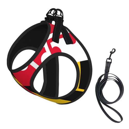 Hundegeschirr mit Flaggenmotiv von Maryland für Katzen und Hunde, reflektierend, verstellbar, weich, atmungsaktiv, Netzweste mit ausbruchsicherer Leine, für kleine Haustiere und Kätzchen, Welpen von MBCbjg