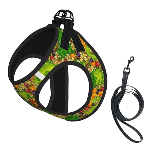 Hundegeschirr mit Frosch-Aufdruck, reflektierend, verstellbar, weich, atmungsaktiv, Netzweste mit ausbruchsicherer Leine, für kleine Haustiere und Kätzchen, Welpen von MBCbjg