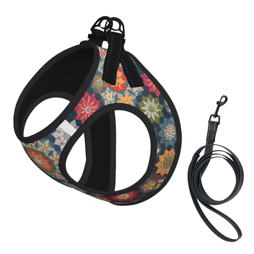 Hundegeschirr mit Leine, Bohemian-Blumendruck, reflektierend, verstellbar, weich, atmungsaktiv, Netzweste mit ausbruchsicherer Leine, für kleine Haustiere und Kätzchen, Welpen von MBCbjg