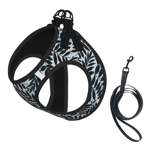 Hundegeschirr mit Leine, Set mit schwarzen Blättern, reflektierend, verstellbar, weich, atmungsaktiv, mit ausbruchsicherer Leine, für kleine Haustiere und Kätzchen, Welpen von MBCbjg