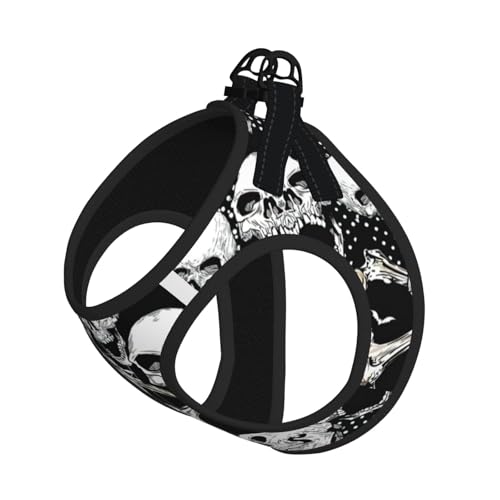 Hundegeschirr mit Totenkopf-Hintergrund, reflektierend, verstellbar, weich, atmungsaktiv, Netzweste mit ausbruchsicherer Leine, für kleine Haustiere und Kätzchen, Welpen von MBCbjg