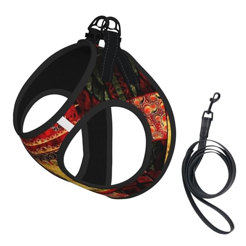 Hundegeschirr mit afrikanischem Elefanten-Patchwork-Druck, reflektierend, verstellbar, weich, atmungsaktiv, Netzweste mit ausbruchsicherer Leine, für kleine Haustiere und Kätzchen, Welpen von MBCbjg
