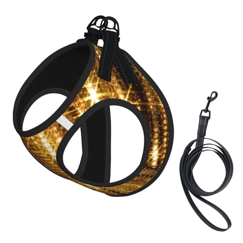 Hundegeschirr mit goldfarbenen Pailletten, glitzernd, reflektierend, verstellbar, weich, atmungsaktiv, Netzweste mit ausbruchsicherer Leine, für kleine Haustiere und Kätzchen, Welpen von MBCbjg