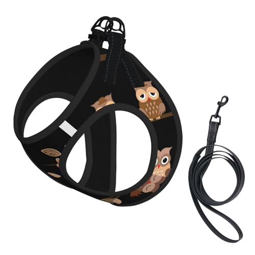Hundegeschirr mit niedlichem Cartoon-Eulen-Druck, reflektierend, verstellbar, weich, atmungsaktiv, Netzweste mit ausbruchsicherer Leine, für kleine Haustiere und Kätzchen, Welpen von MBCbjg