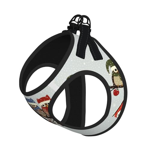 Hundegeschirr mit niedlichem Weihnachts-Eulen auf Ast, bedruckt, für Katzen und Hunde, reflektierend, verstellbar, weich, atmungsaktiv, Netzweste mit ausbruchsicherer Leine, für kleine Haustiere und von MBCbjg