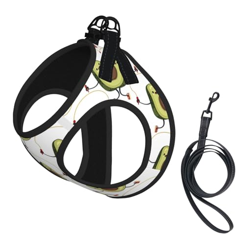 Lustiges Geschirr mit Cartoon-Avocado-Druck, für Katzen und Hunde, reflektierend, verstellbar, weich, atmungsaktiv, Netzweste mit ausbruchsicherer Leine, für kleine Haustiere und Kätzchen, Welpen von MBCbjg