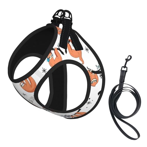 Lustiges süßes Tier-Faultier-Musik-Druckgeschirr-Set für Katzen und Hunde, reflektierend, verstellbar, weich, atmungsaktiv, Netzweste mit ausbruchsicherer Leine, für kleine Haustiere und Kätzchen von MBCbjg
