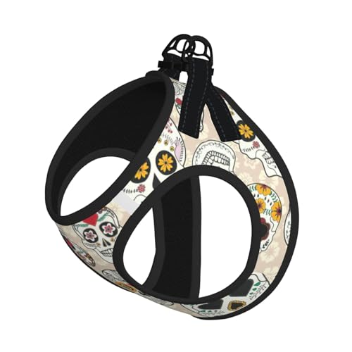 Mexikanischer Totenkopf-Druck, Leine, Set für Katzen und Hunde, reflektierend, verstellbar, weich, atmungsaktiv, Netzweste mit ausbruchsicherer Leine, für kleine Haustiere und Kätzchen, Welpen von MBCbjg