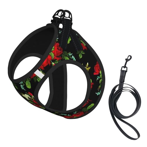 Schönes Rosen-Geschenk-Leinen-Set für Katzen und Hunde, reflektierend, verstellbar, weich, atmungsaktiv, Netzweste mit ausbruchsicherer Leine, für kleine Haustiere und Kätzchen, Welpen von MBCbjg