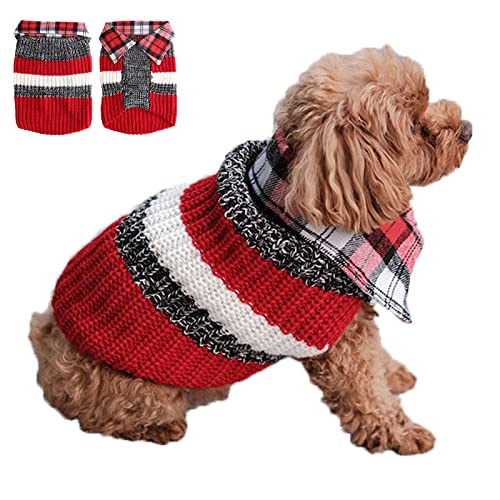 Pullover für kleine Hunde, Gingham, Patchwork, Strickkleidung, Welpen, Kätzchen, Outfit für Herbst und Winter, klassische Strickware, Rot, XS von MBKET