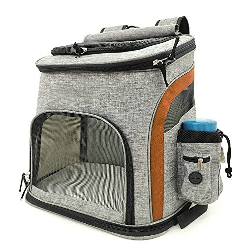 MBLUE Mesh Dog Bag Atmungsaktiver Hunderucksack Große Kapazität Katzentragetasche Pet Carrier (Grau-Orange) von MBLUE
