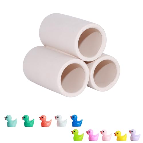 MC MEICHUANG Aquarium 3 Röhren Aquarium Keramik Unterschlupf Haus für Garnelen & Kleine Fische Zucht Versteckröhren, Laichhöhle Beige Tank Dekoration für Süßwasser Salzwasser mit 10 kleinen Enten von MC MEICHUANG