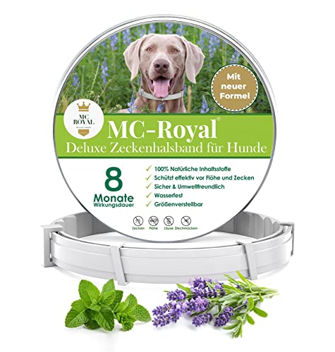 MC-Royal® Deluxe Zeckenhalsband für Hunde - 100% natürliche Inhaltsstoffe - bis zu 8 Monate zuverlässiger Zeckenschutz von MC-Royal